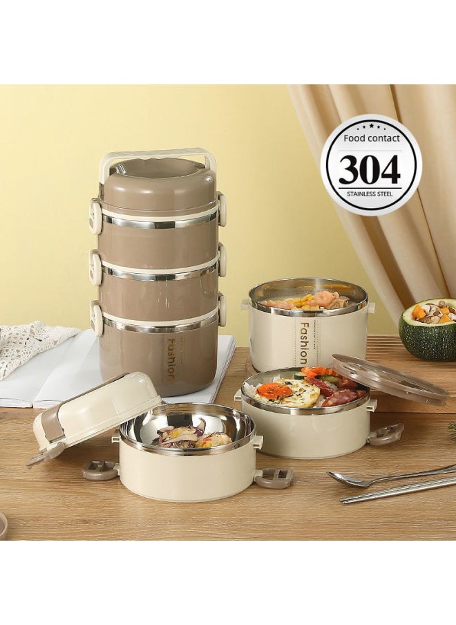 Generic - Stainless Steel Lunch Box Insulation Portable Separated Office Worker Cute Lunch Box Student Lunch Box With Lid Bowl Insulation Bucket-Specifications:201 Stainless Steel Layer-by-layer Sealed Tea Coffee Two-layer + Tableware - Image 1