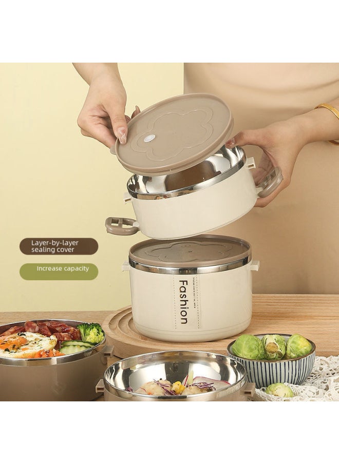 Generic - Stainless Steel Lunch Box Insulation Portable Separated Office Worker Cute Lunch Box Student Lunch Box With Lid Bowl Insulation Bucket-Specifications:201 Stainless Steel Layer-by-layer Sealed Tea Coffee Two-layer + Tableware - Image 1