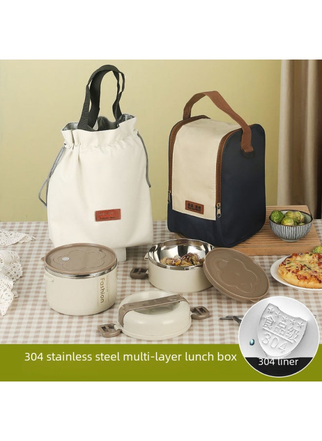 Generic - Stainless Steel Lunch Box Insulation Portable Separated Office Worker Cute Lunch Box Student Lunch Box With Lid Bowl Insulation Bucket-Specifications:201 Stainless Steel Layer-by-layer Sealed Tea Coffee Two-layer + Tableware - Image 1