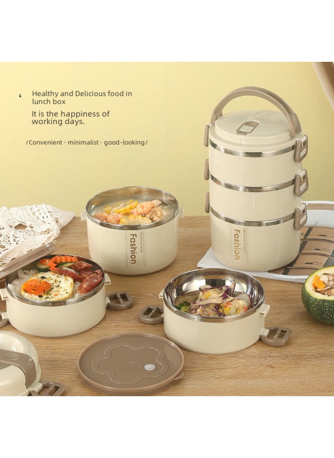 Generic - Stainless Steel Lunch Box Insulation Portable Separated Office Worker Cute Lunch Box Student Lunch Box With Lid Bowl Insulation Bucket-Specifications:201 Stainless Steel Layer-by-layer Sealed Tea Coffee Two-layer + Tableware - Image 1