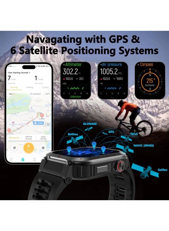 ساعة ذكية بشاشة عالية الدقة ونظام GPS مدمج - تتبع اللياقة والصحة، مقاومة للماء، تنبيهات المكالمات، تصميم أنيق - أسود - Image 2