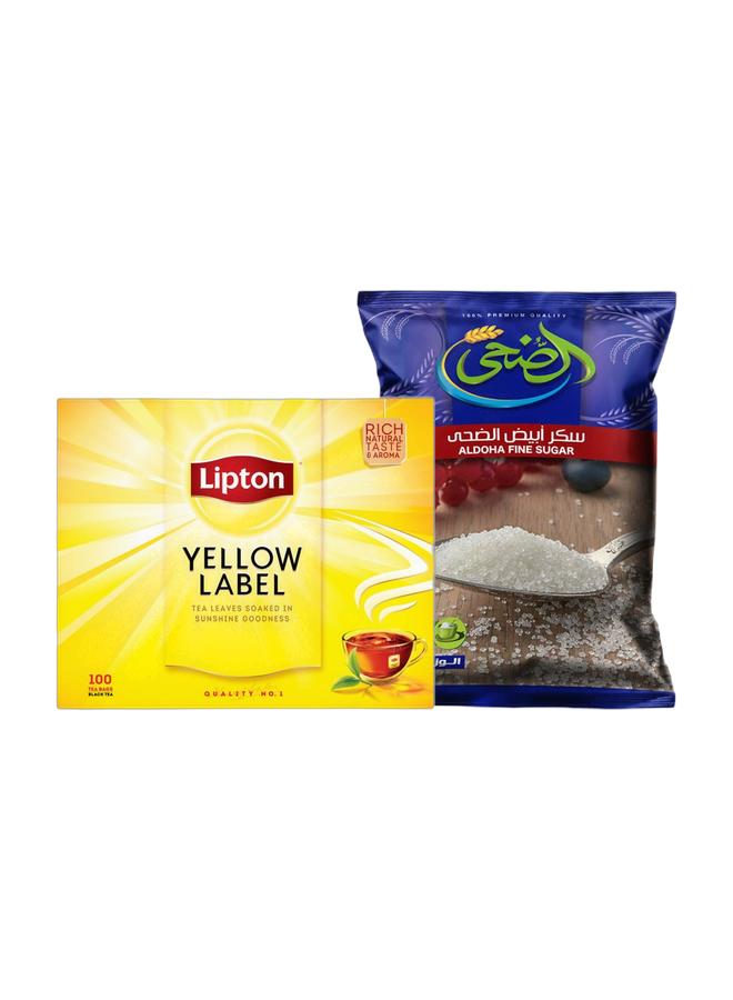 Lipton Black Tea 100 Tea bags 200g & White Sugar 1 kg Bundle - Image 1