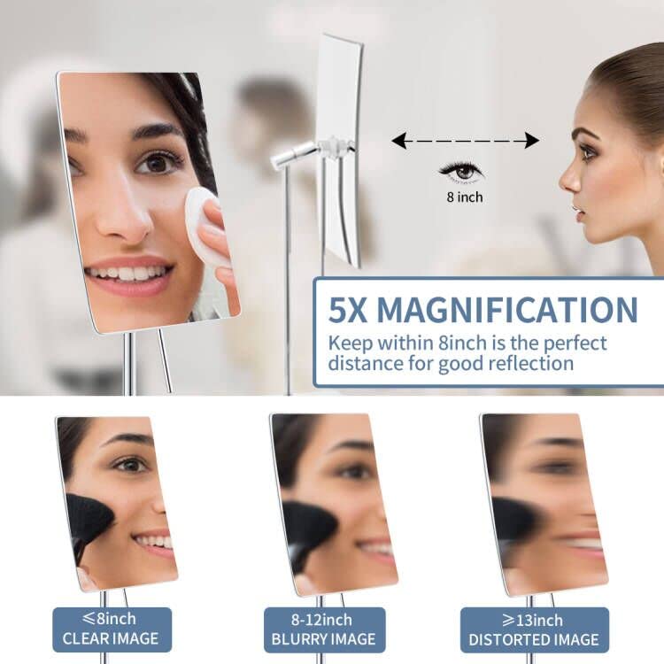 DOWRY 5X Tabletop Magnifying Makeup Mirror Adjustable Rectangular Vanity Mirror for Bedroom 304 Stainless Steel Gifts for Women Wife Mom Teengirls Polished Chrome - Image 3