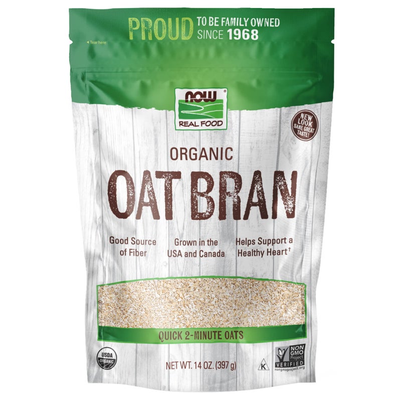 NOW Foods Organic Oat Bran Source of Fiber and Protein USA Grown NonGMO Project Verified 14Ounce Packaging May Vary