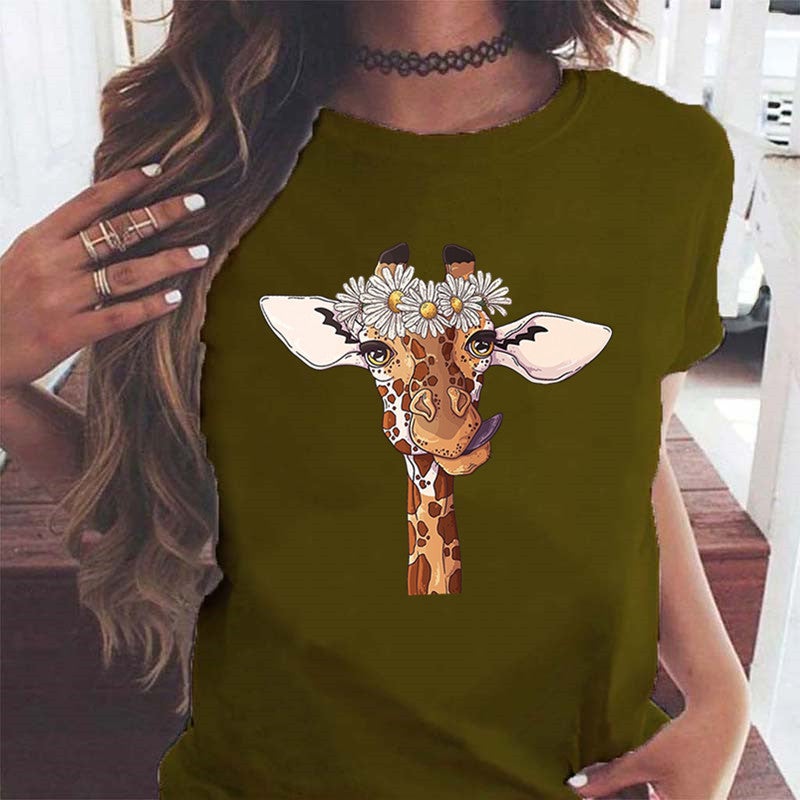 New Giraffe Print Summer Sale Loose Women'S T-Shirt A17 - Image 3