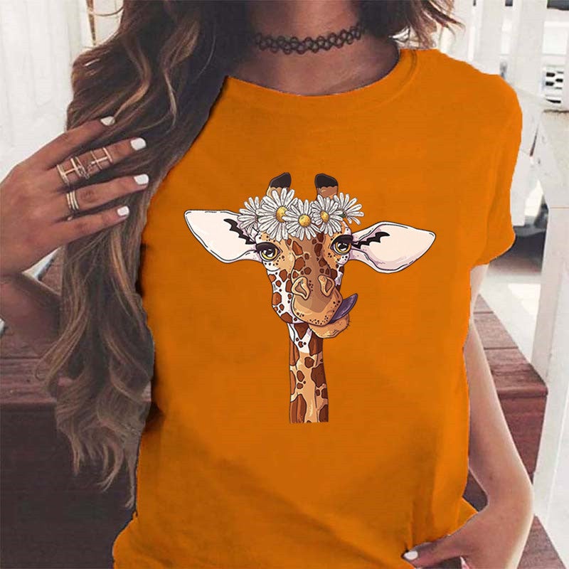 New Giraffe Print Summer Sale Loose Women'S T-Shirt A17 - Image 4