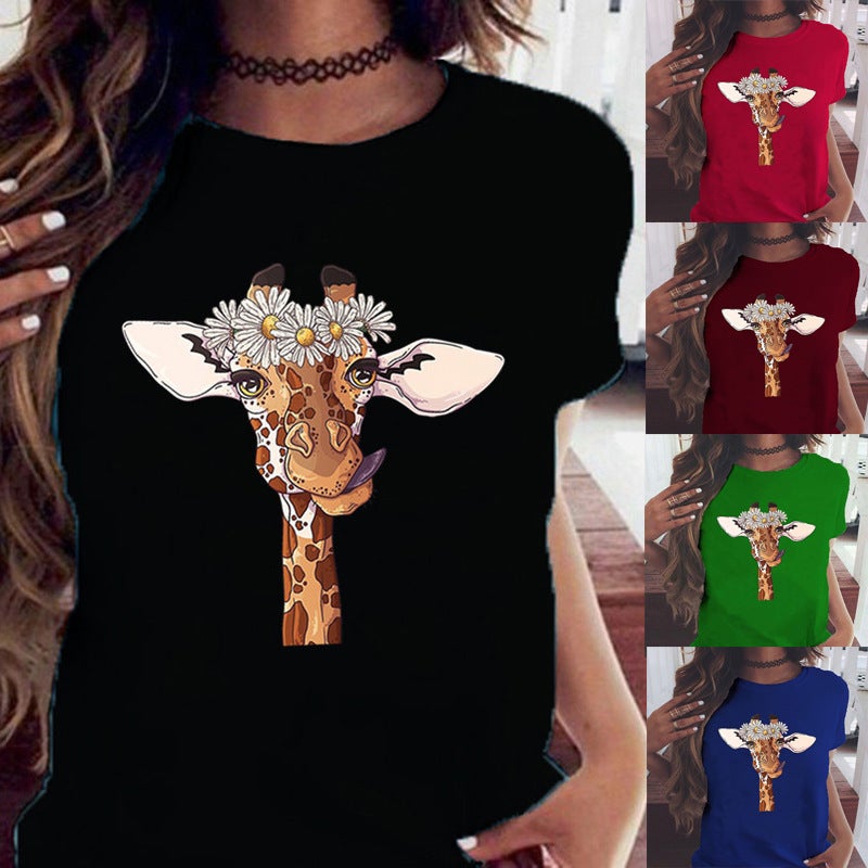 New Giraffe Print Summer Sale Loose Women'S T-Shirt A17 - Image 2