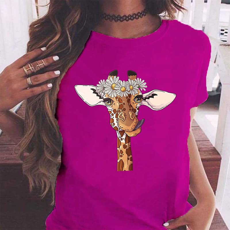 New Giraffe Print Summer Sale Loose Women'S T-Shirt A17 - Image 5