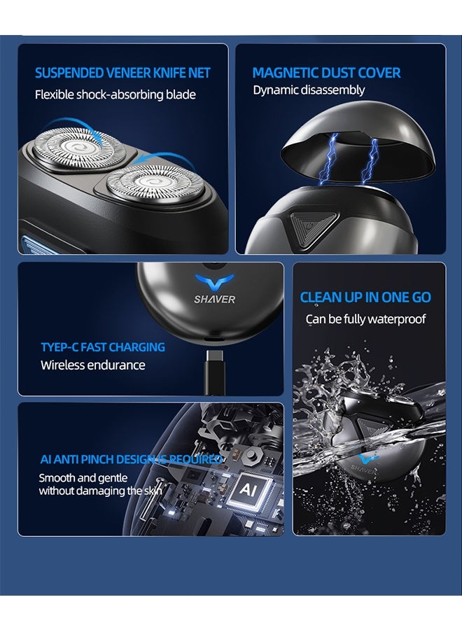 JCB CHIC ماكينة حلاقة كهربائية صغيرة، ماكينة حلاقة كهربائية محمولة دوارة مزدوجة الحلقة، ماكينة حلاقة كهربائية محمولة مزدوجة الرأس، ماكينة حلاقة لاسلكية لاسلكية للرجال للسفر، ماكينة حلاقة لاسلكية للوجه والجسم (T1 أزرق) - Image 4