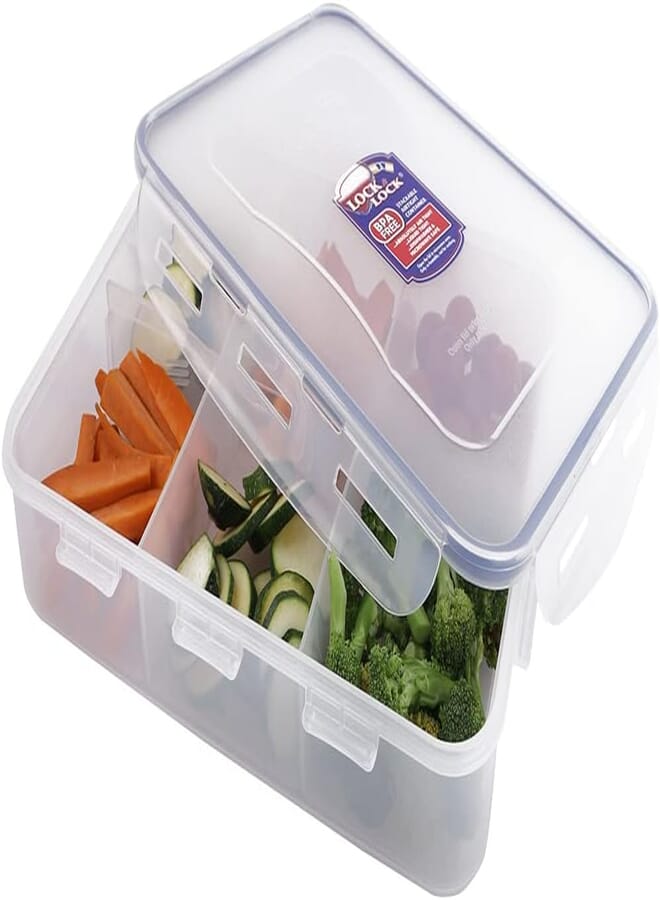 Lock & Lock HPL832C Food Container Short Rectangular 2.7 Liter With Divider