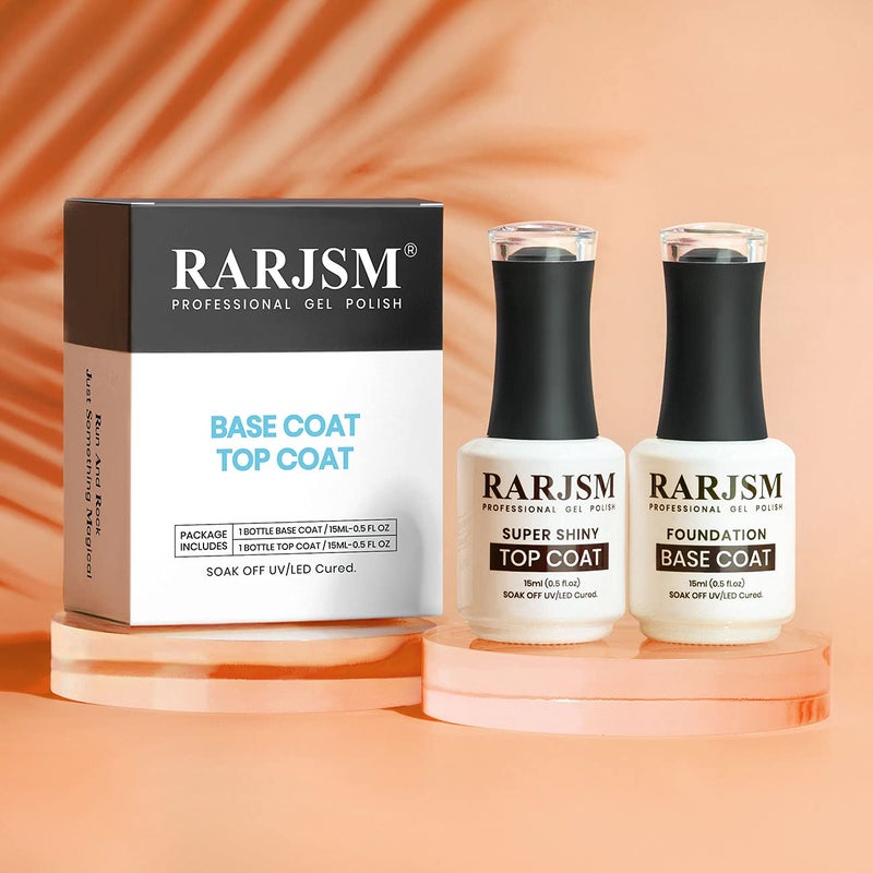 RARJSM Base and Top Coat Clear Shine Glossy Mirror Long Lasting Nail Art Gel Polish 15ml Big Capacity Soak Off 2pcs Set LED UV Curing Requires for Home Salon DIY Nail Manicure - Image 2