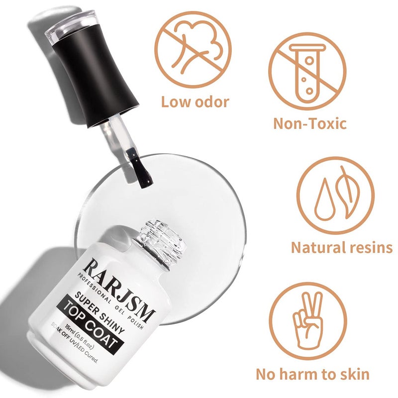 RARJSM Base and Top Coat Clear Shine Glossy Mirror Long Lasting Nail Art Gel Polish 15ml Big Capacity Soak Off 2pcs Set LED UV Curing Requires for Home Salon DIY Nail Manicure - Image 3