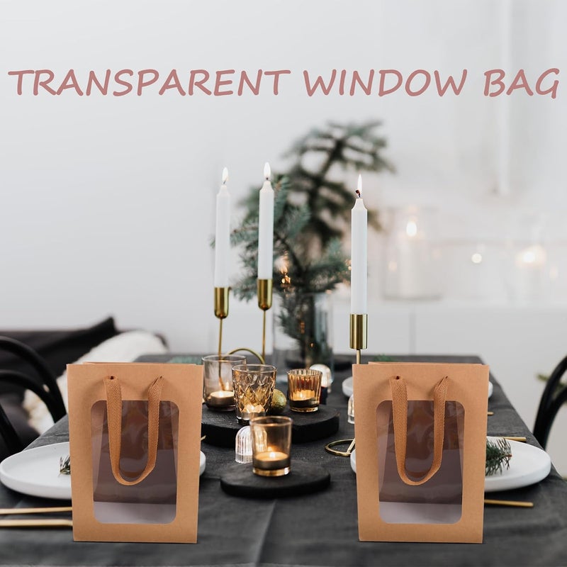 VERDANVERSE Kraft Paper Bags with Window Small Size 12pcs Handheld Packaging Pouches for Party Favors Candy Presents Wrapping Supplies - Image 5