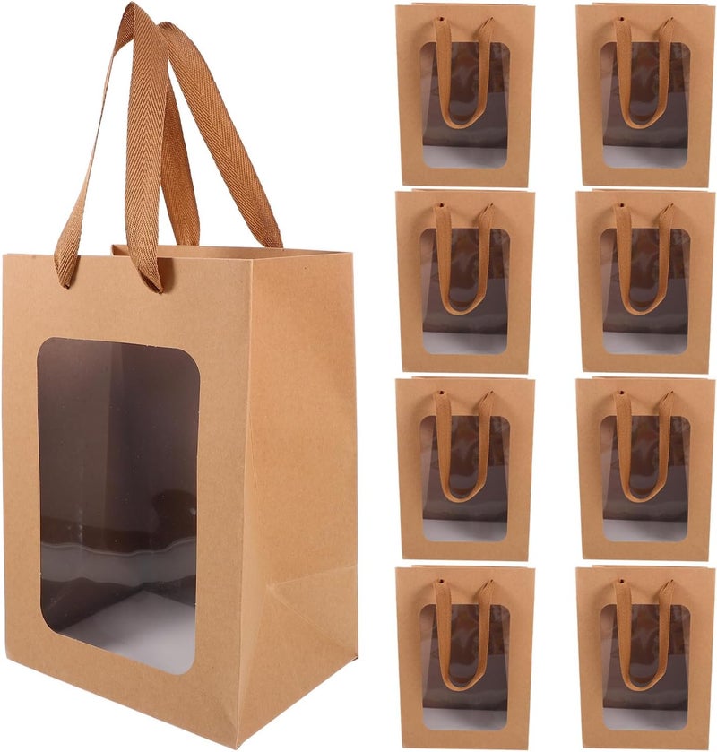 VERDANVERSE Kraft Paper Bags with Window Small Size 12pcs Handheld Packaging Pouches for Party Favors Candy Presents Wrapping Supplies - Image 1