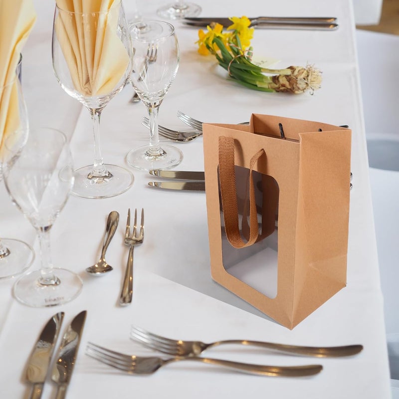 VERDANVERSE Kraft Paper Bags with Window Small Size 12pcs Handheld Packaging Pouches for Party Favors Candy Presents Wrapping Supplies - Image 4