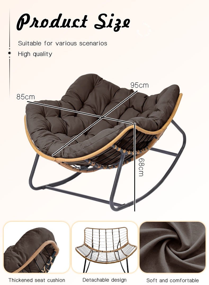 كرسي هزاز فاخر من الروطان مع وسادة مبطنة، كرسي هزاز مريح، كرسي هزاز مزدوج للشرفة أو الحديقة أو الشرفة الأمامية أو غرفة المعيشة - Image 4