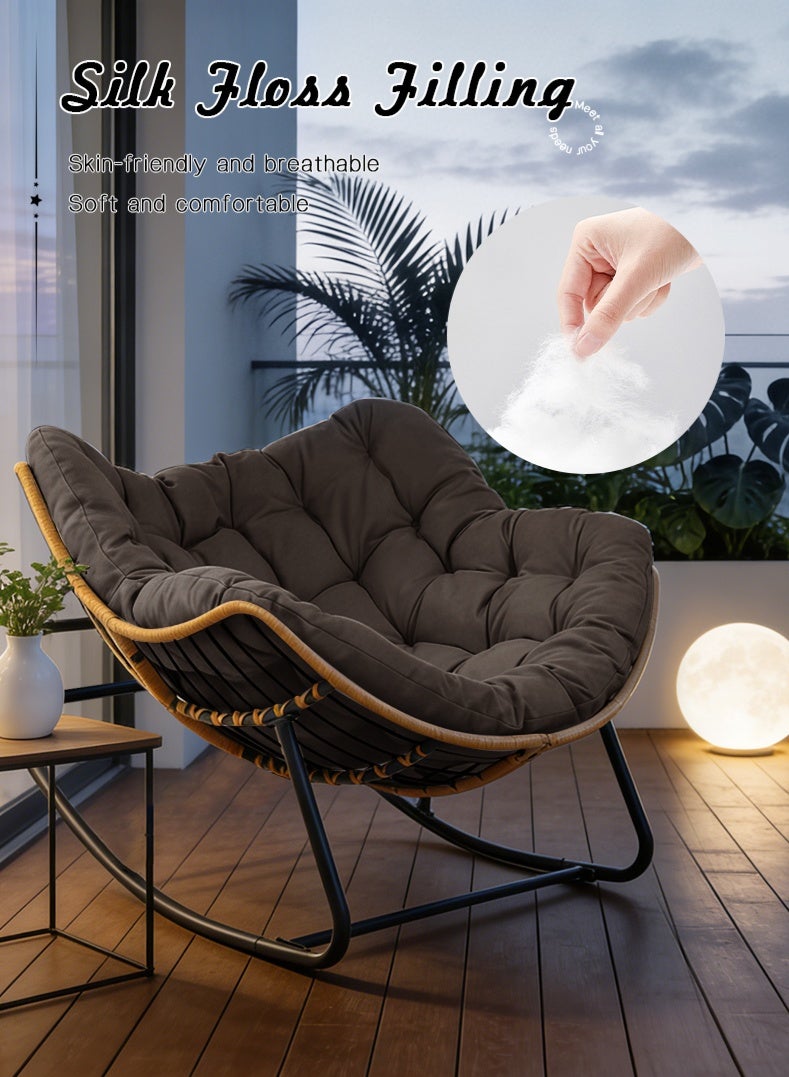 كرسي هزاز فاخر من الروطان مع وسادة مبطنة، كرسي هزاز مريح، كرسي هزاز مزدوج للشرفة أو الحديقة أو الشرفة الأمامية أو غرفة المعيشة - Image 2