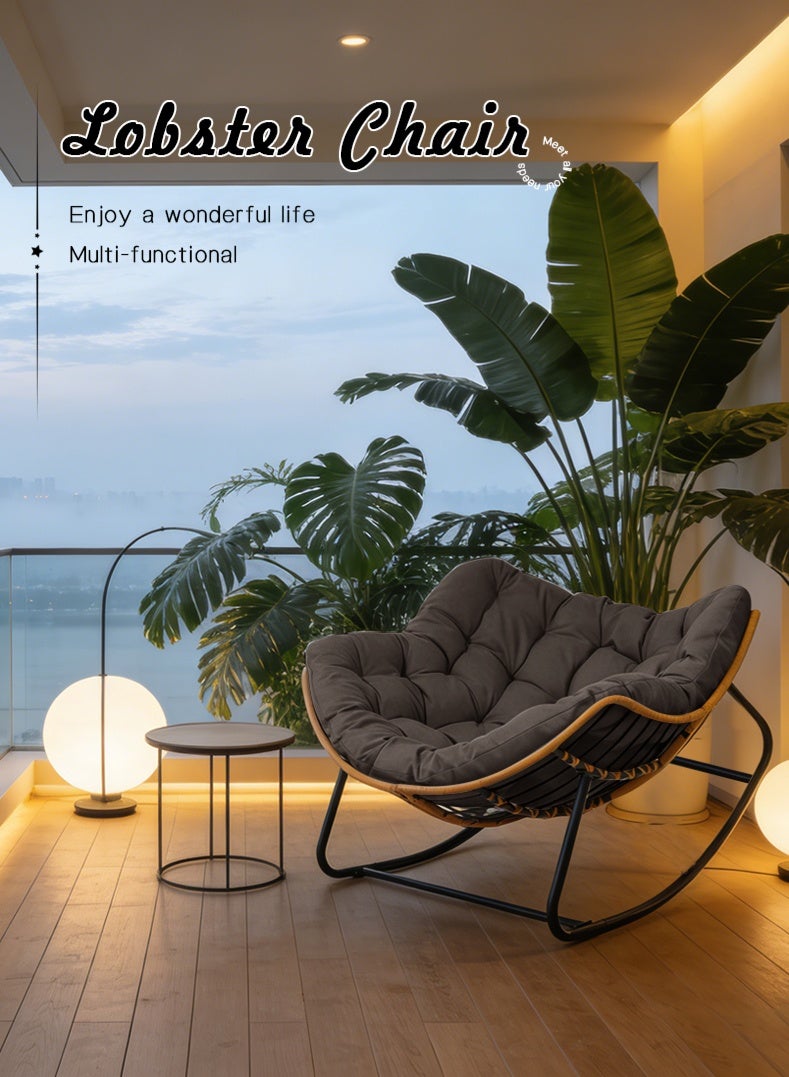 كرسي هزاز فاخر من الروطان مع وسادة مبطنة، كرسي هزاز مريح، كرسي هزاز مزدوج للشرفة أو الحديقة أو الشرفة الأمامية أو غرفة المعيشة - Image 5