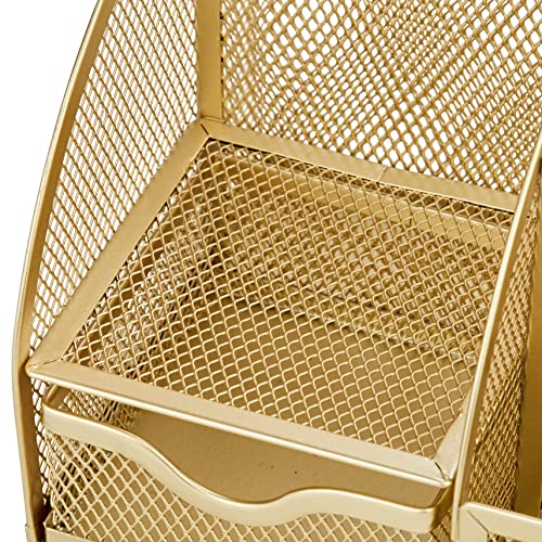 Annova Mesh Desk Organizer Office with 7 Compartments + Drawer/Desk Tidy Candy/Pen Holder/Multifunctional Organizer (Gold) - Image 3