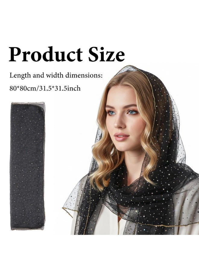 Fashion Head Scarf for Women Black Rhinestone Head Scarf for Women, 31.5 Inch Square Bandana, Sparkling 90s Style Hair Wrap & Shawl - Image 3
