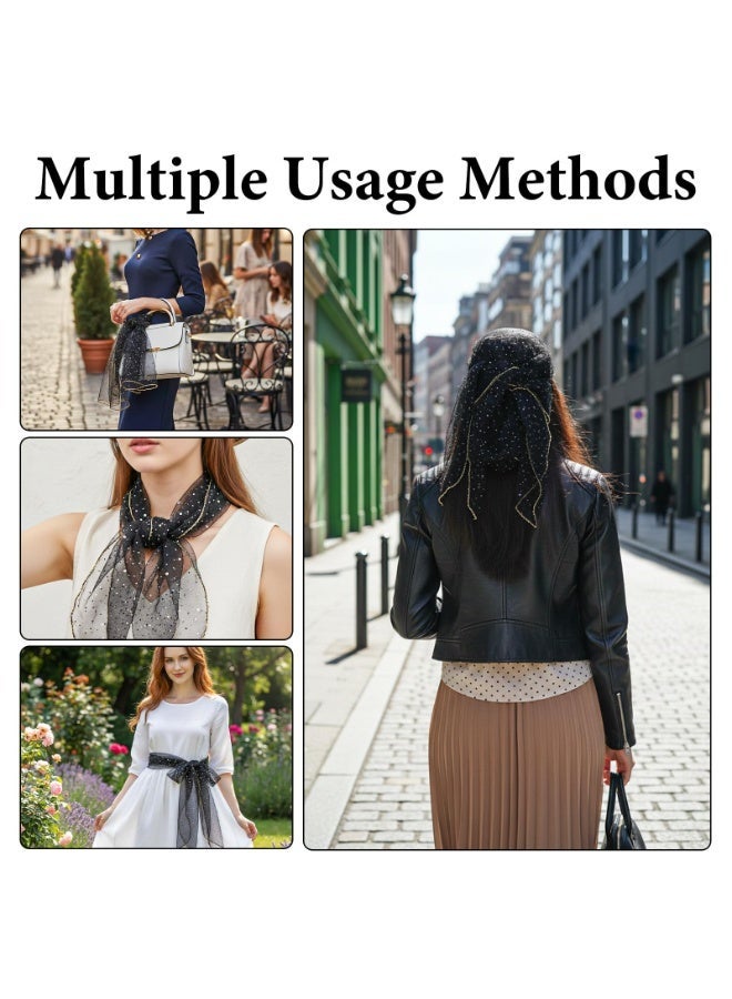 Fashion Head Scarf for Women Black Rhinestone Head Scarf for Women, 31.5 Inch Square Bandana, Sparkling 90s Style Hair Wrap & Shawl - Image 5