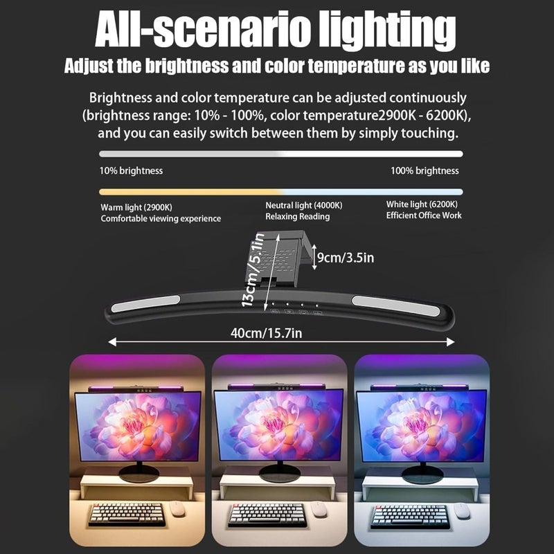 DMG Computer Monitor Light, Monitor Light Bar with RGB Backlight, Eye Caring LED Screen Light Bar, USB Powered Lamp with Touch Sensor, No Screen Glare Desk Lamp for Pc, Office, Gaming Curved screen - Image 4