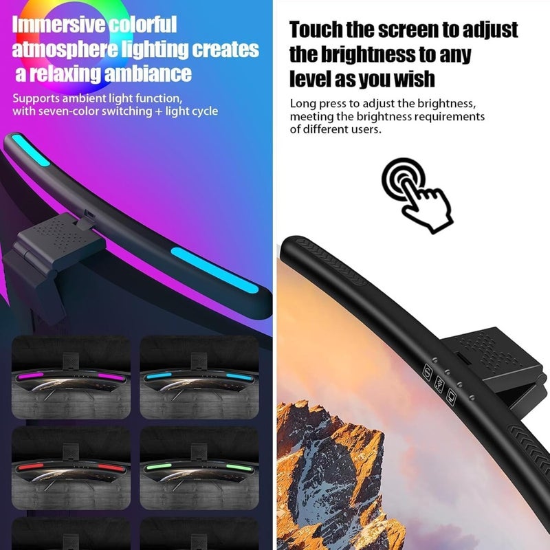 DMG Computer Monitor Light, Monitor Light Bar with RGB Backlight, Eye Caring LED Screen Light Bar, USB Powered Lamp with Touch Sensor, No Screen Glare Desk Lamp for Pc, Office, Gaming Curved screen - Image 2