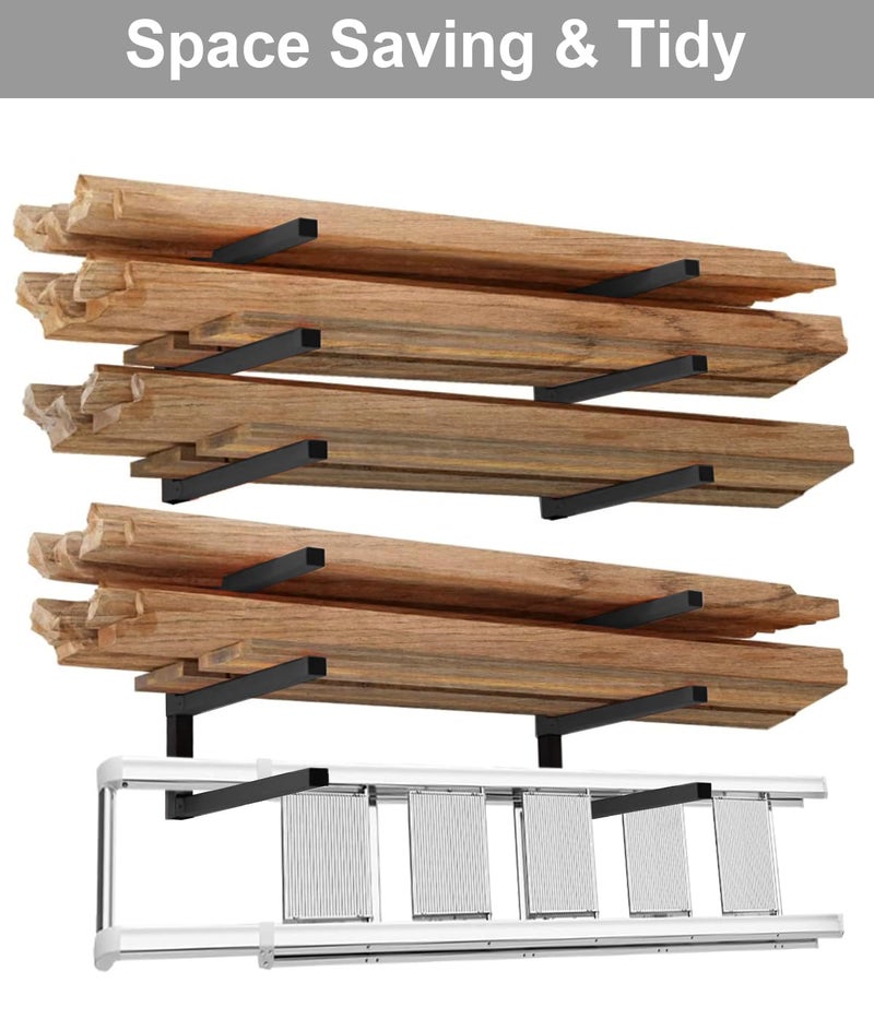 Tigerden Lumber Storage Metal Rack, 3-Level Wall-Mounted Organizer and Wood Rack, Indoor & Outdoor Storage Solution for Workshop or Garage - 2 Pack - Image 2