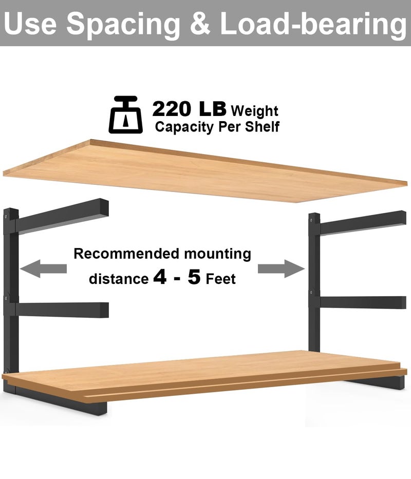 Tigerden Lumber Storage Metal Rack, 3-Level Wall-Mounted Organizer and Wood Rack, Indoor & Outdoor Storage Solution for Workshop or Garage - 2 Pack - Image 3