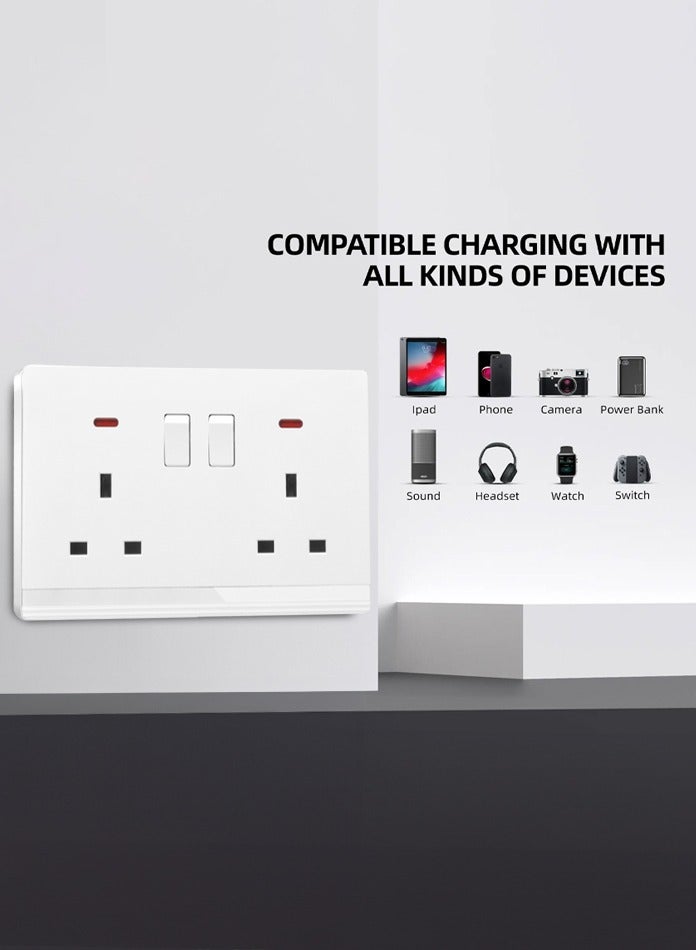 Vmax Double 13A Type-G Plug Socket with Switch & Indicator Light - 3x3" White/Ivory Finish - Image 5