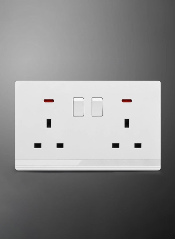 Vmax Double 13A Type-G Plug Socket with Switch & Indicator Light - 3x3" White/Ivory Finish - Image 2