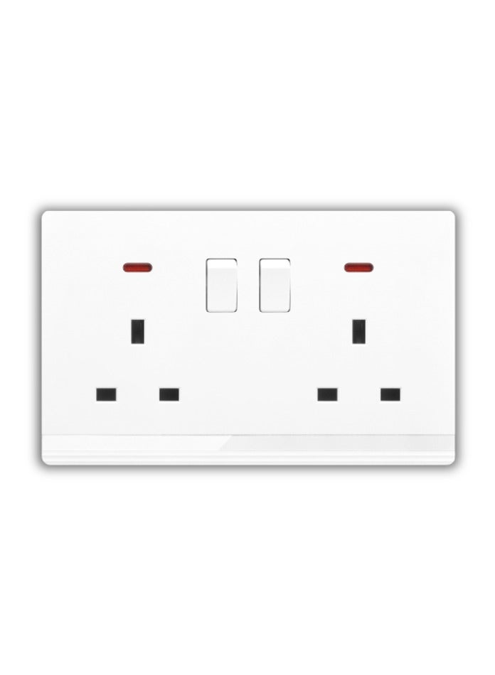 Vmax Double 13A Type-G Plug Socket with Switch & Indicator Light - 3x3" White/Ivory Finish - Image 3