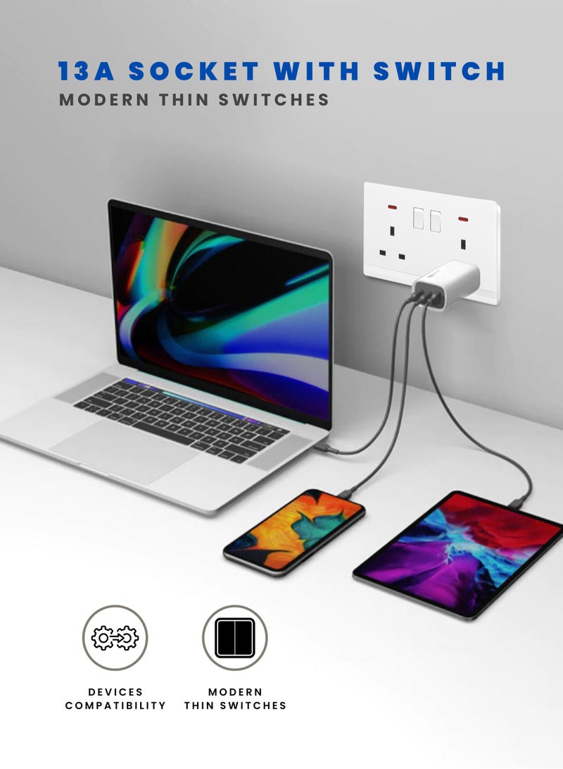 Vmax Double 13A Type-G Plug Socket with Switch & Indicator Light - 3x3" White/Ivory Finish - Image 4