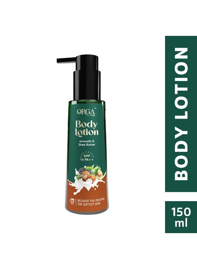 Orgatre Body Lotion | Avocado & Shea Butter with SPF 15 PA++ | Moisturizer for Dry Skin | Brightening & Sun Protection Body Cream 150 ml - Image 2