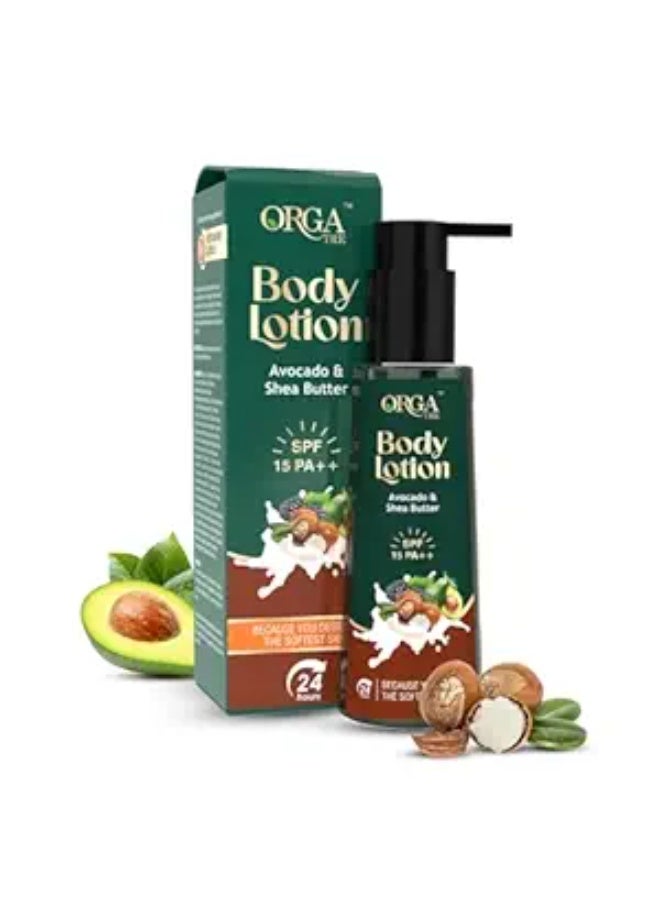 Orgatre Body Lotion | Avocado & Shea Butter with SPF 15 PA++ | Moisturizer for Dry Skin | Brightening & Sun Protection Body Cream 150 ml - Image 1