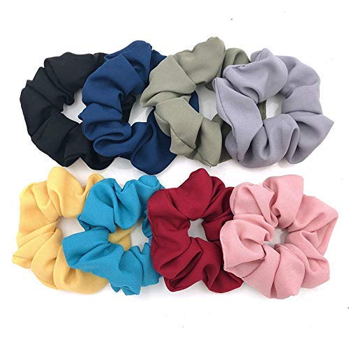 FAMEZA 14 Colors Hair Scrunchies - Chiffon Flower Hair Bow Ponytail Holder, 8 Floral and 6 Solid Colors for Women (STYLE 1) Multicolor - Image 2