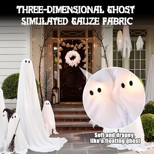 Iaolose LED Light-Up Halloween Ghost Wreath, 12 Glowing White Ghost Garland, Halloween Ghost Wreath, Spooky Indoor & Outdoor Hanging Decoration for Front Door, Wall, Party - Image 2