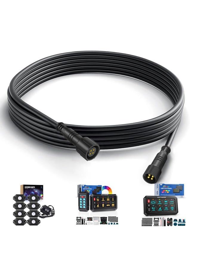 MICTUNING 2PCS 10FT 4 Pin Extension Cables - Exclusive for 2nd-Gen RGB Rock Lights and P1Y P1s P1C P8 Series Switch Panel Connection - Image 1
