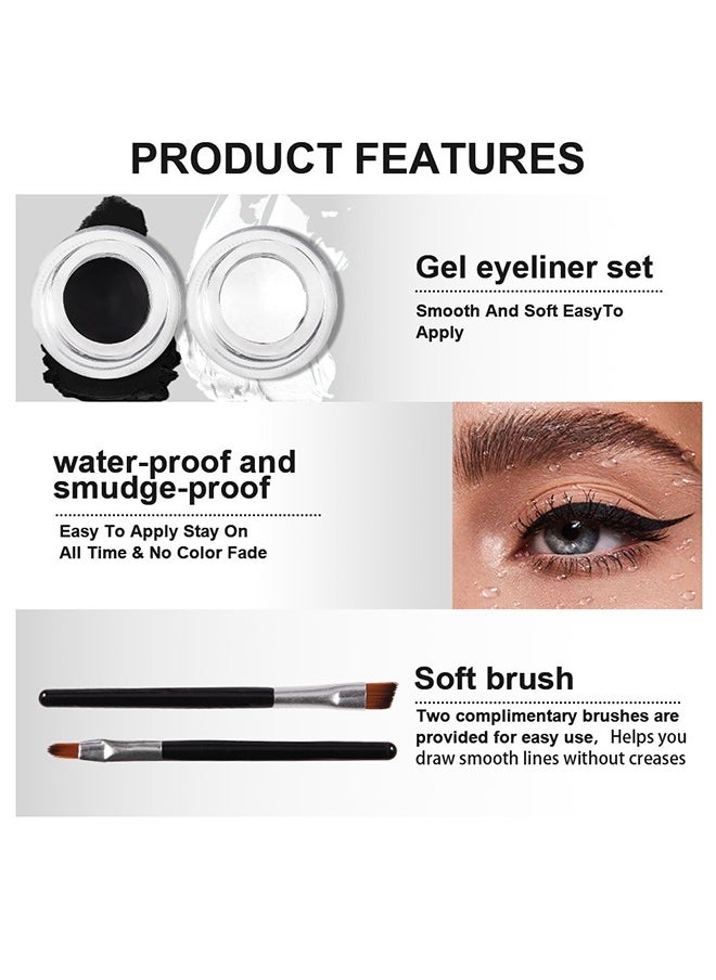 DNM Dam，2 in 1 Black and White Gel Eyeliner Set Water Proof Smudge Proof, Last for All Day Long, Work Great with Eyebrow, 2 Pieces Eye Makeup Brushes Included  - Image 4