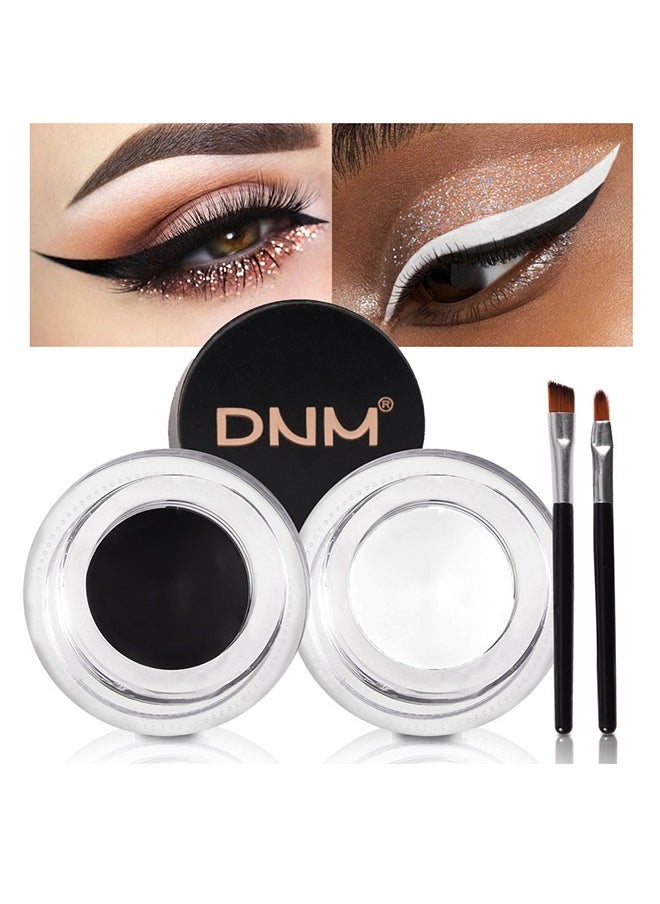 DNM Dam，2 in 1 Black and White Gel Eyeliner Set Water Proof Smudge Proof, Last for All Day Long, Work Great with Eyebrow, 2 Pieces Eye Makeup Brushes Included  - Image 1