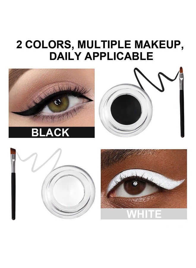 DNM Dam，2 in 1 Black and White Gel Eyeliner Set Water Proof Smudge Proof, Last for All Day Long, Work Great with Eyebrow, 2 Pieces Eye Makeup Brushes Included  - Image 2