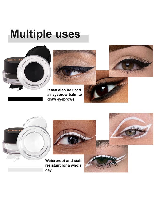 DNM Dam，2 in 1 Black and White Gel Eyeliner Set Water Proof Smudge Proof, Last for All Day Long, Work Great with Eyebrow, 2 Pieces Eye Makeup Brushes Included  - Image 3