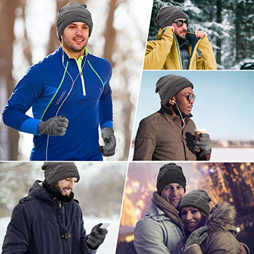 MAYLISACC 3Pcs Men Beanie Hat Scarf with Knit Gloves Touchscreen Set Winter Caps Ski Neck Warmer for Guys Grey - Image 3