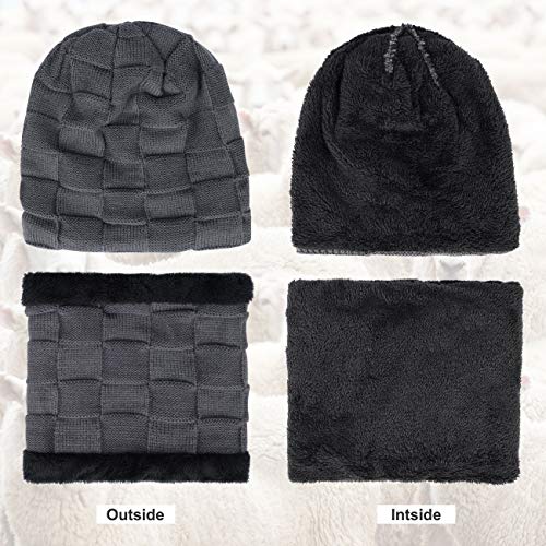 MAYLISACC 3Pcs Men Beanie Hat Scarf with Knit Gloves Touchscreen Set Winter Caps Ski Neck Warmer for Guys Grey - Image 2