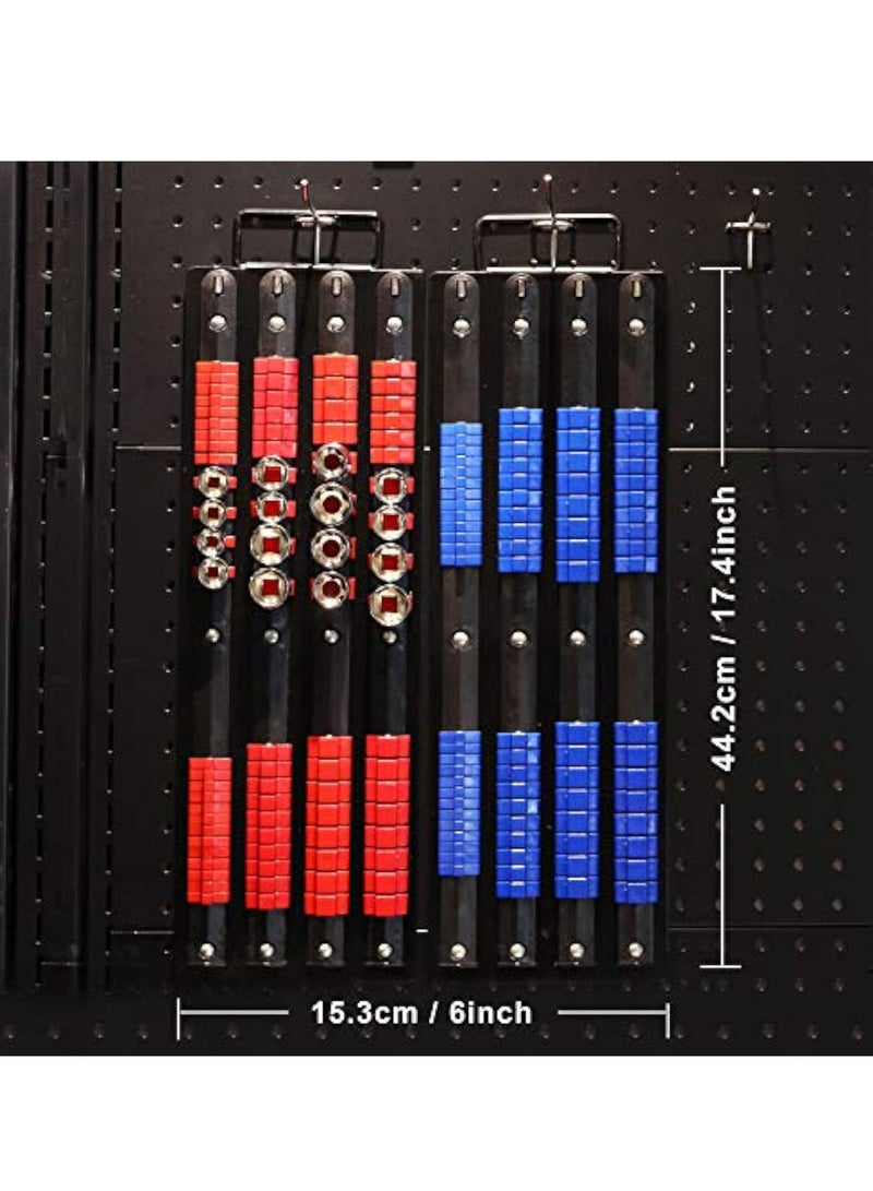 KASTWAVE 2Pcs Portable Socket Organizer Tray, 1/4-Inch, 3/8-Inch, 1/2-Inch Drive Sockets Storage Tray, Heavy Duty Socket Holder, Deep & Shallow Socket Holder Kit, Black Rails, Blue & Red Clips - Image 5