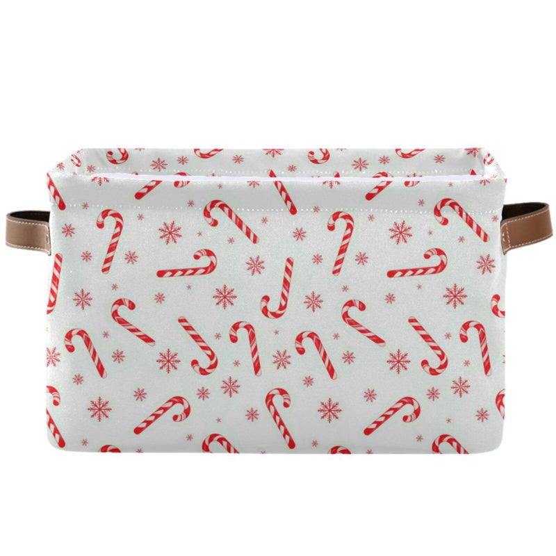 Pfrewn Christmas Winter Storage Basket Candy Cane on A White Collapsible Rectangular Storage Boxes Organizer Shelf Basket Toy Book Storage Bin for Nursery 1 Pack - Image 2