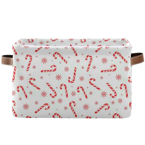 Pfrewn Christmas Winter Storage Basket Candy Cane on A White Collapsible Rectangular Storage Boxes Organizer Shelf Basket Toy Book Storage Bin for Nursery 1 Pack - Image 1