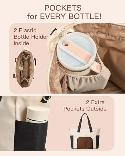 TOVICE Tote Bag with Stanley Cup holder Laptop Compartment Work Bag for Women With Zipper 2 Cup Compartments Inside for Travel Nurse Camping 27L 156 Laptop - Image 3