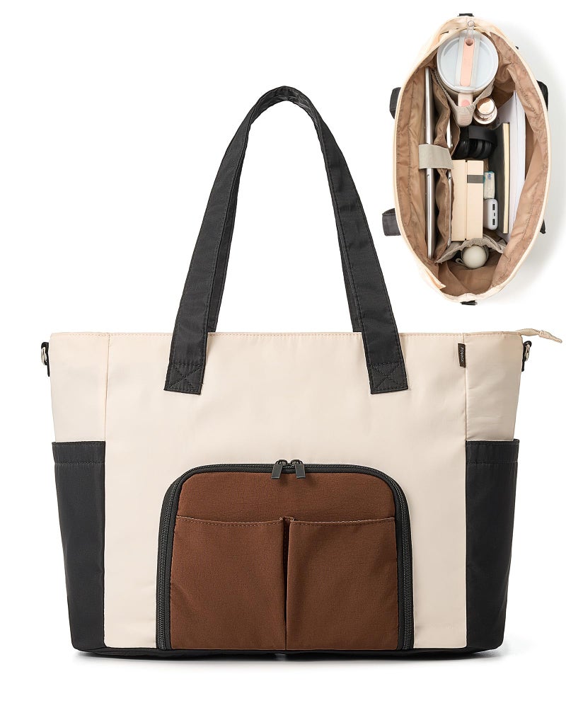 TOVICE Tote Bag with Stanley Cup holder Laptop Compartment Work Bag for Women With Zipper 2 Cup Compartments Inside for Travel Nurse Camping 27L 156 Laptop - Image 2