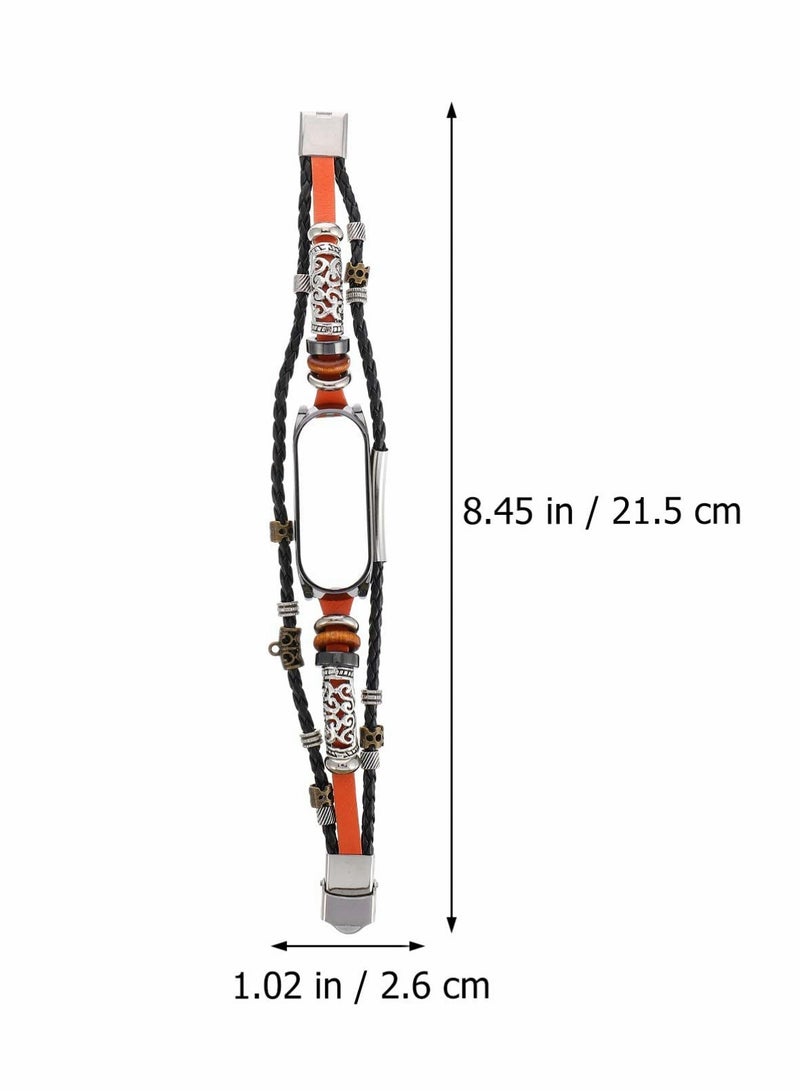 Mi Band 5 Wrist Strap, Lightweight Metal Frame with PU Leather, Handmade Beaded Retro Ethnic Style Watchband, Replacement Strap for Men and Women - Image 2